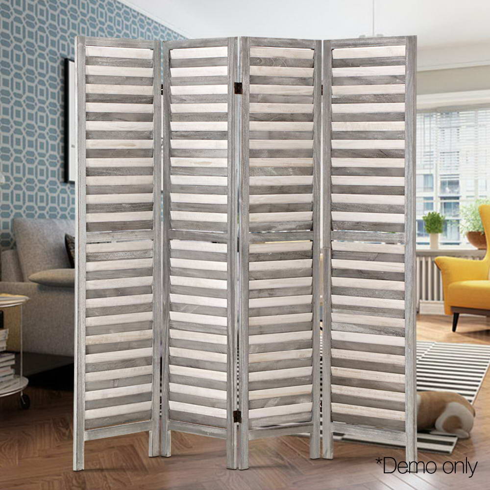 4 Panel Room Divider Screen 163x170cm Louver Grey