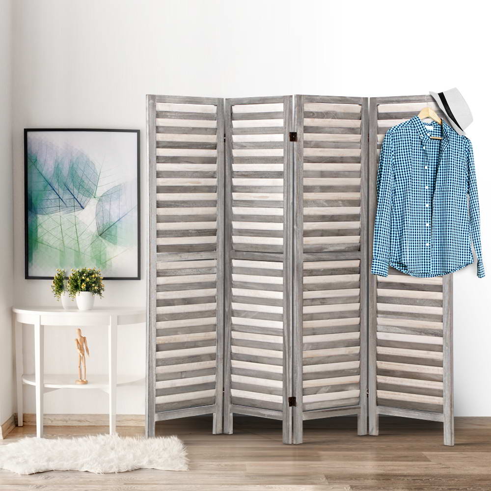 4 Panel Room Divider Screen 163x170cm Louver Grey