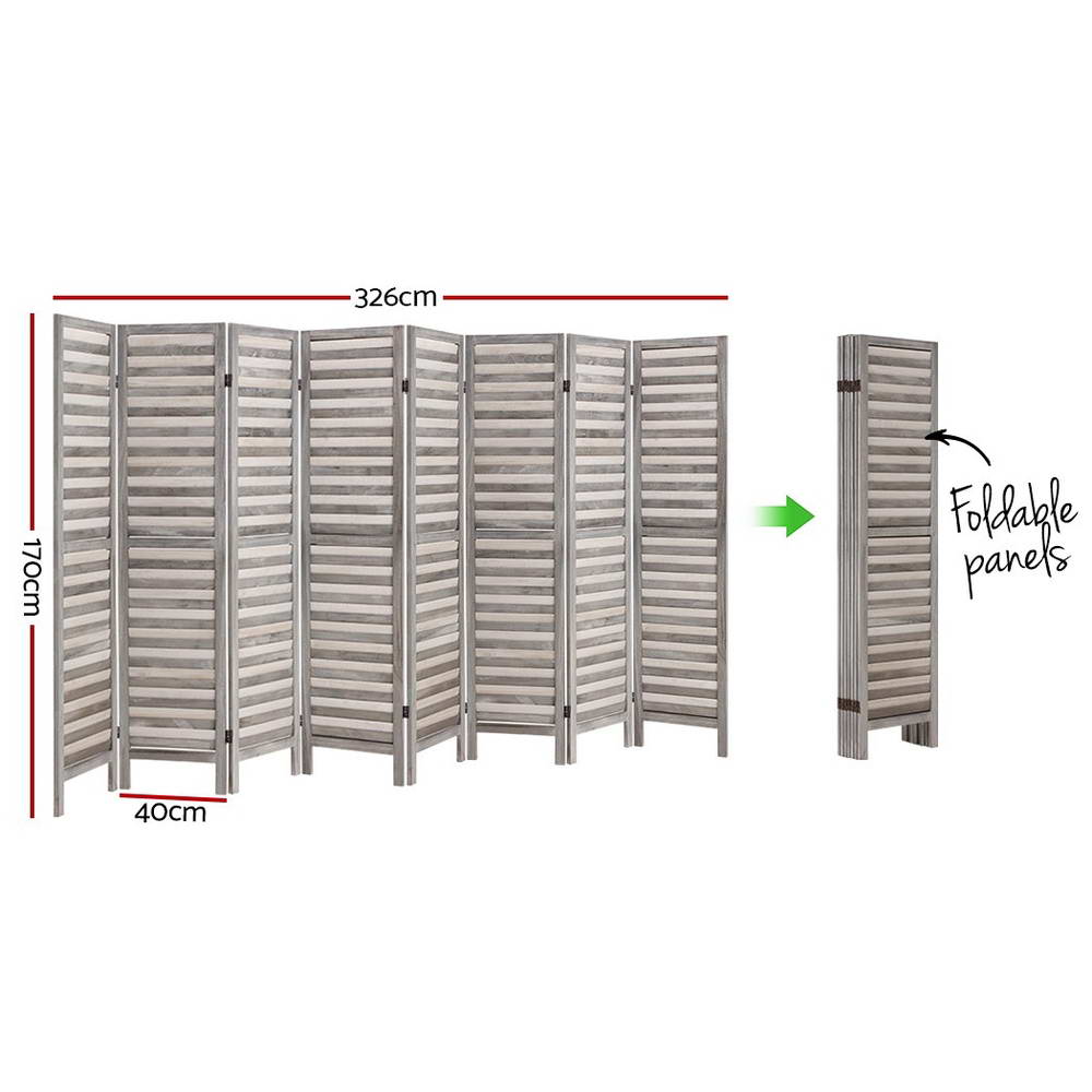 Room Divider Screen 8-Panel 326x170cm Louver - Grey