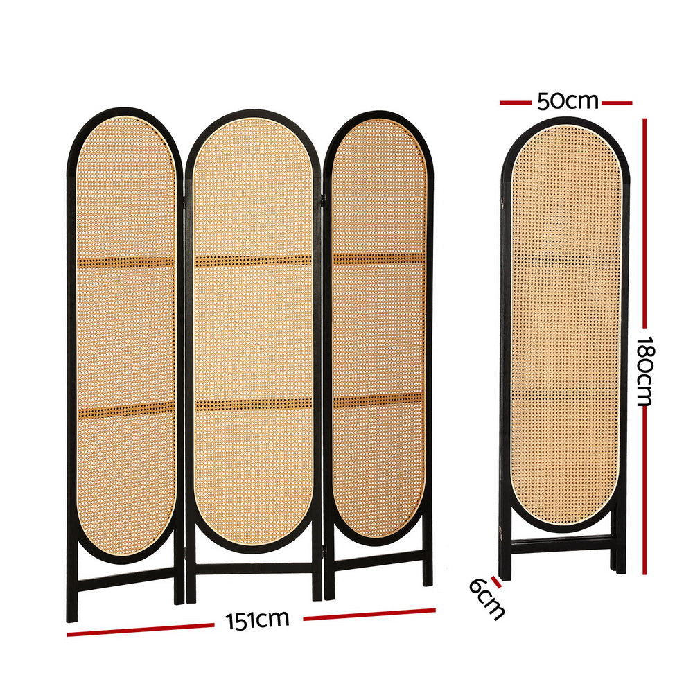 3 Panel Room Divider Screen 151x180cm Rattan Brown