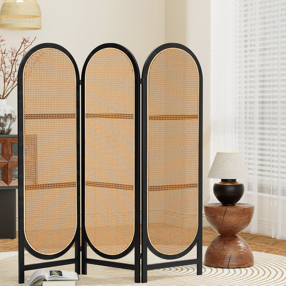 3 Panel Room Divider Screen 151x180cm Rattan Brown