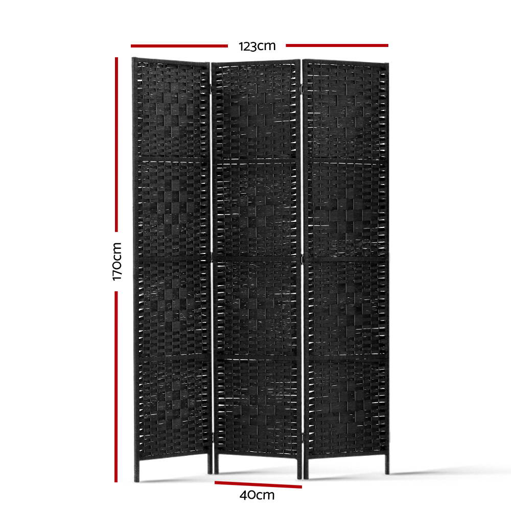 3 Panel Room Divider Screen 123x170cm Woven Black