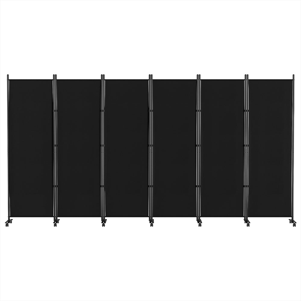 6 Panel Room Divider Screen 323cm Wheel Fabric Black