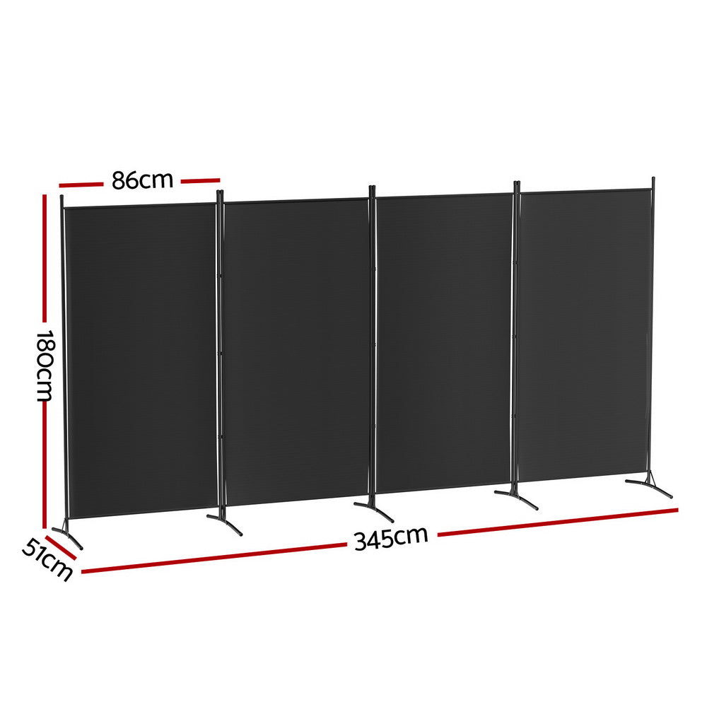 4 Panel Room Divider Screen 345x180cm Fabric Black