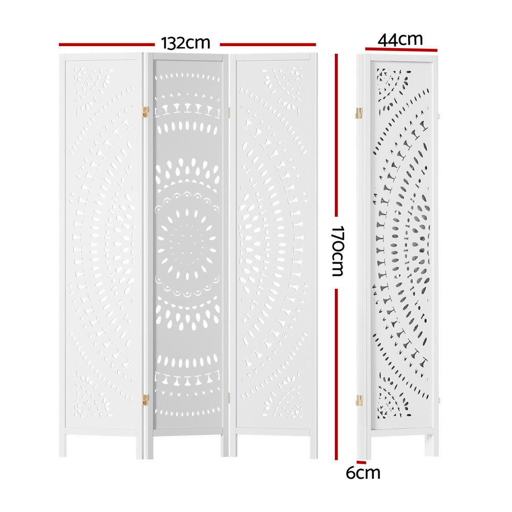 3 Panel Room Divider Screen 132x170cm Circle White