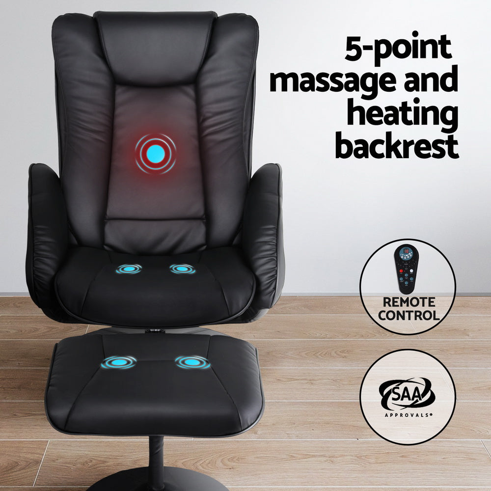 Recliner Chair Ottoman Heated Massage Black