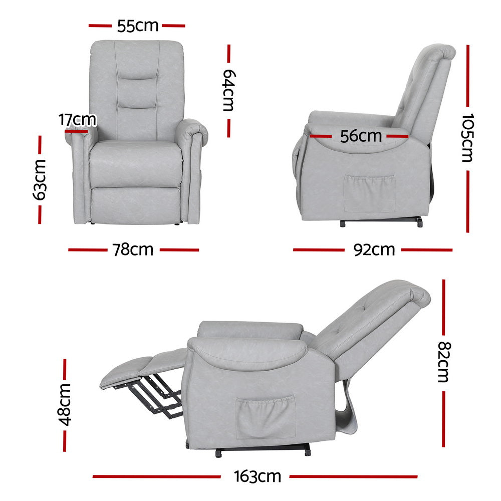 Recliner Chair Lift Assist Chair Leather Grey