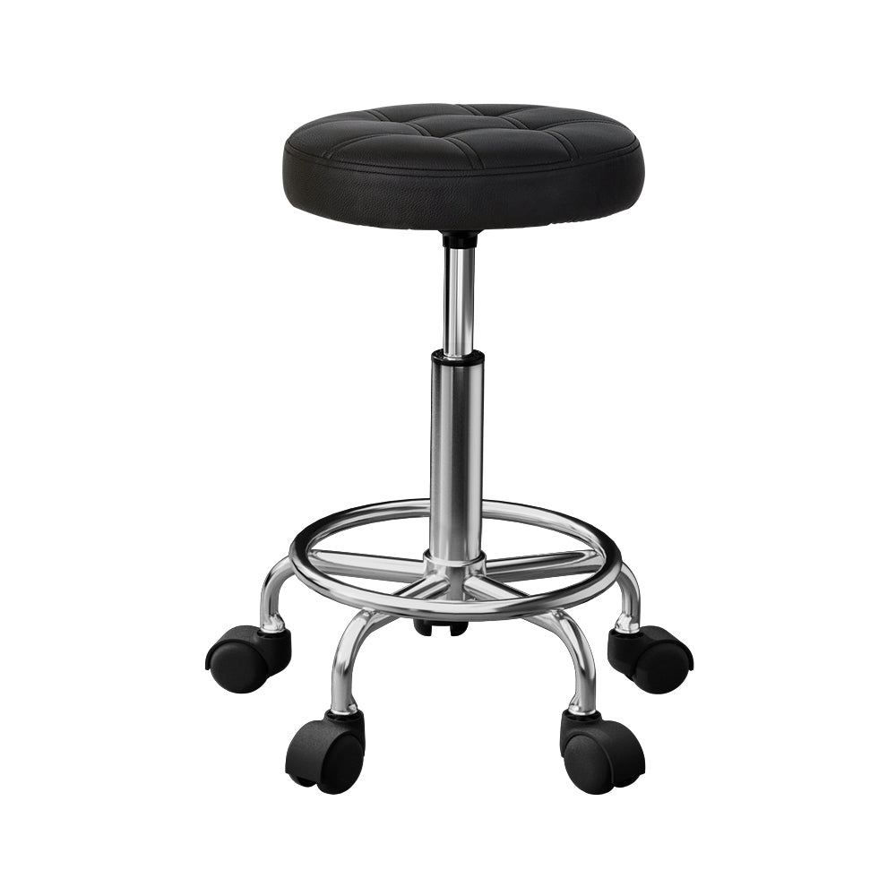 Artiss Salon Stool Swivel Height Adjustable Round Barber Spa Chair PU Black