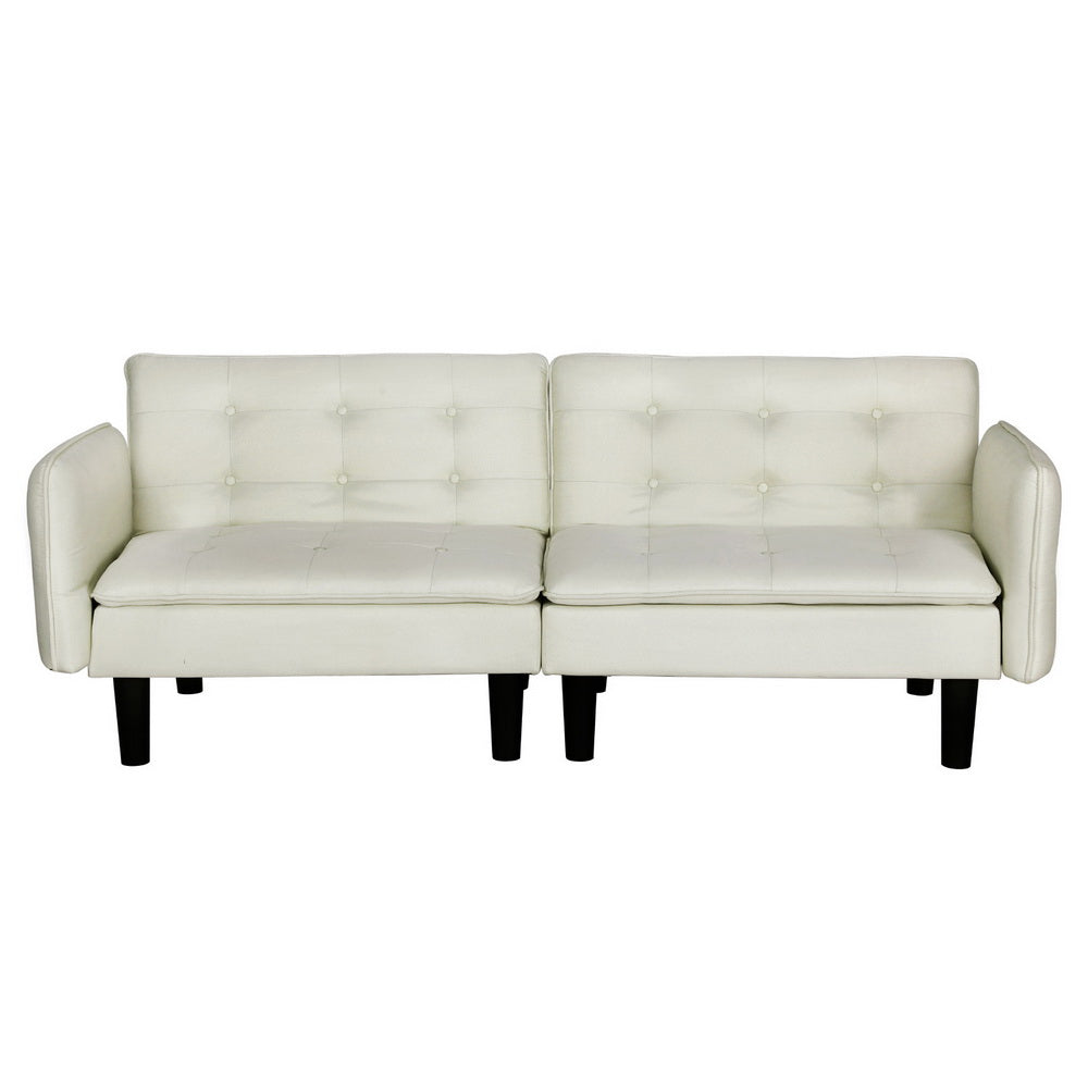 Sofa Bed 3 Seater Tufted Faux Beige