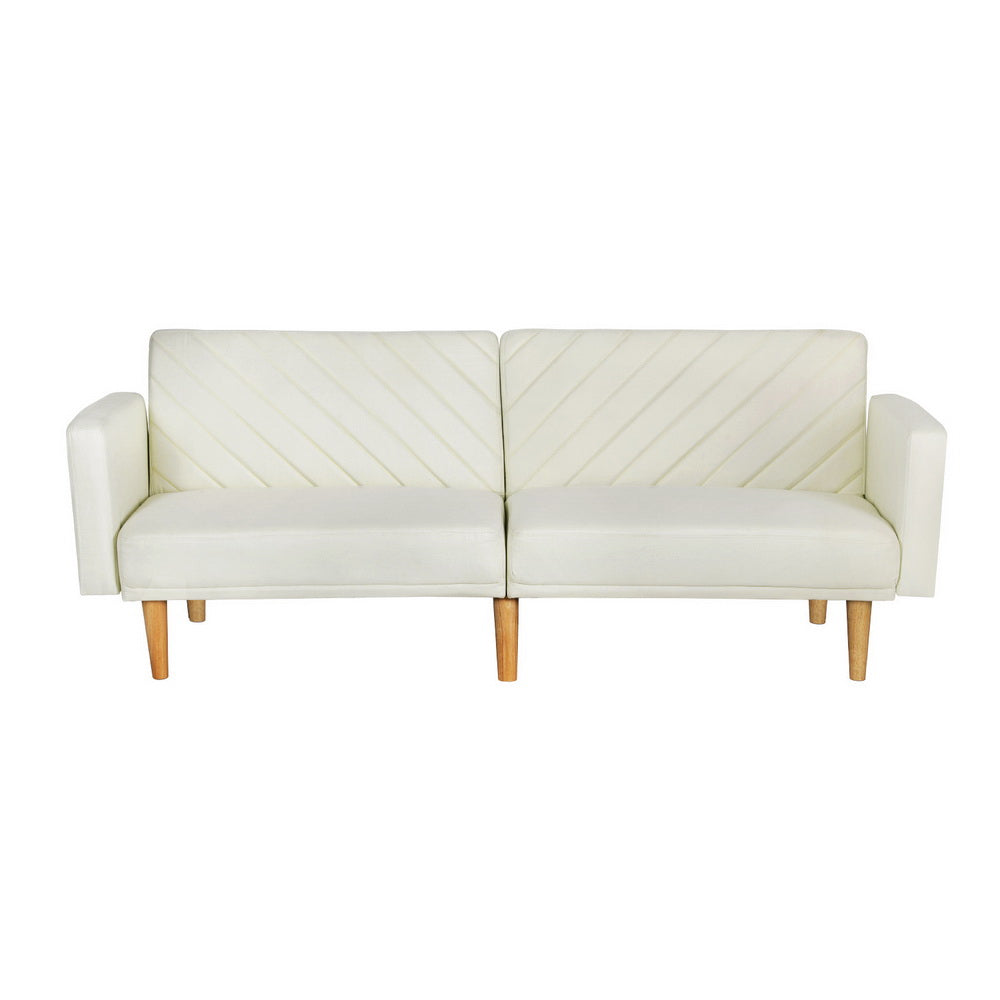 Sofa Bed 3 Seater Tilted Faux Beige