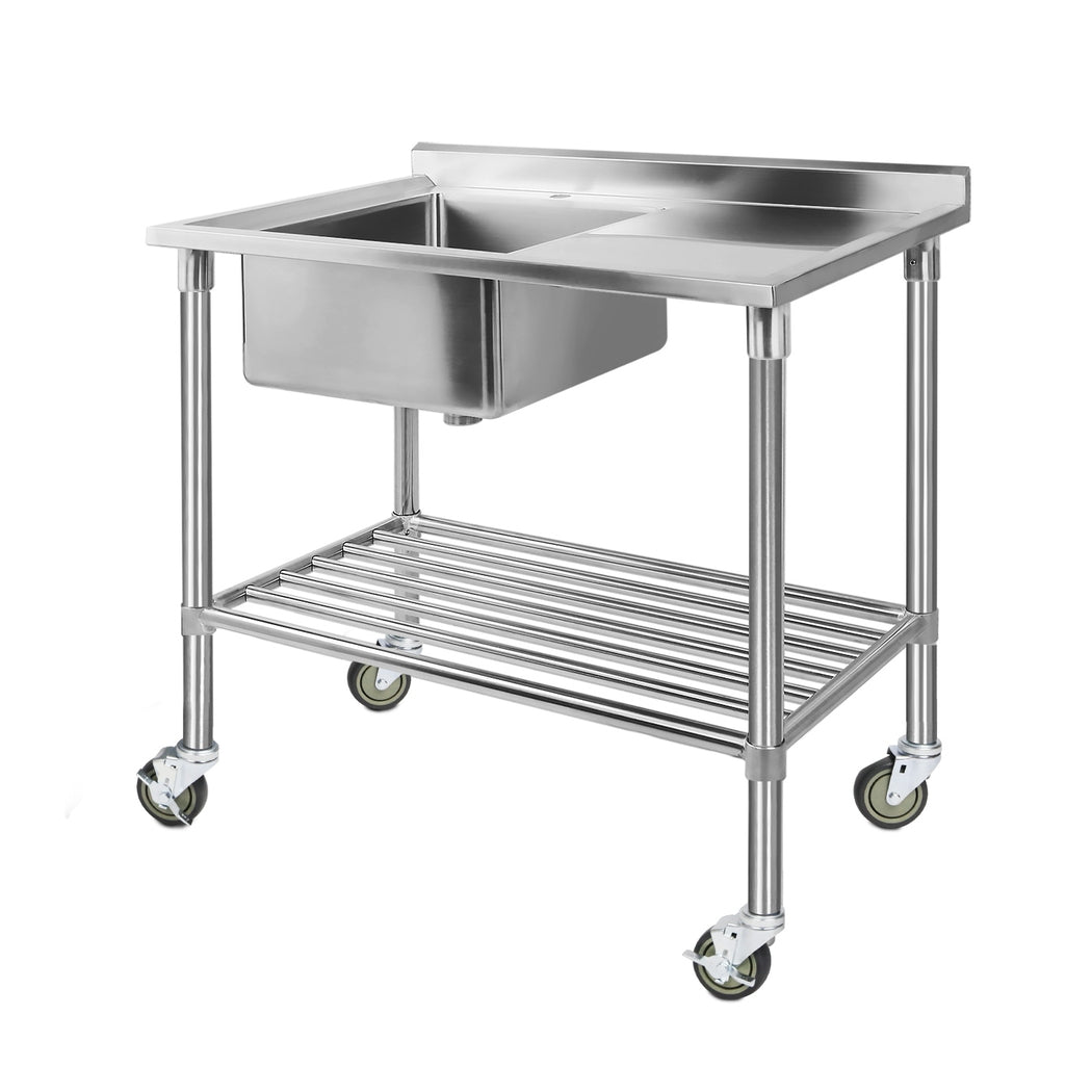 Cefito Stainless Steel Sink Bench Kitchen Work Benches Bowl Wheels 304