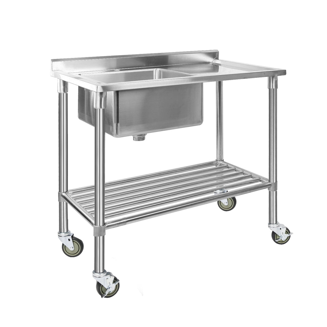 Cefito Stainless Steel Sink Bench Kitchen Work Benches Bowl Wheels 304