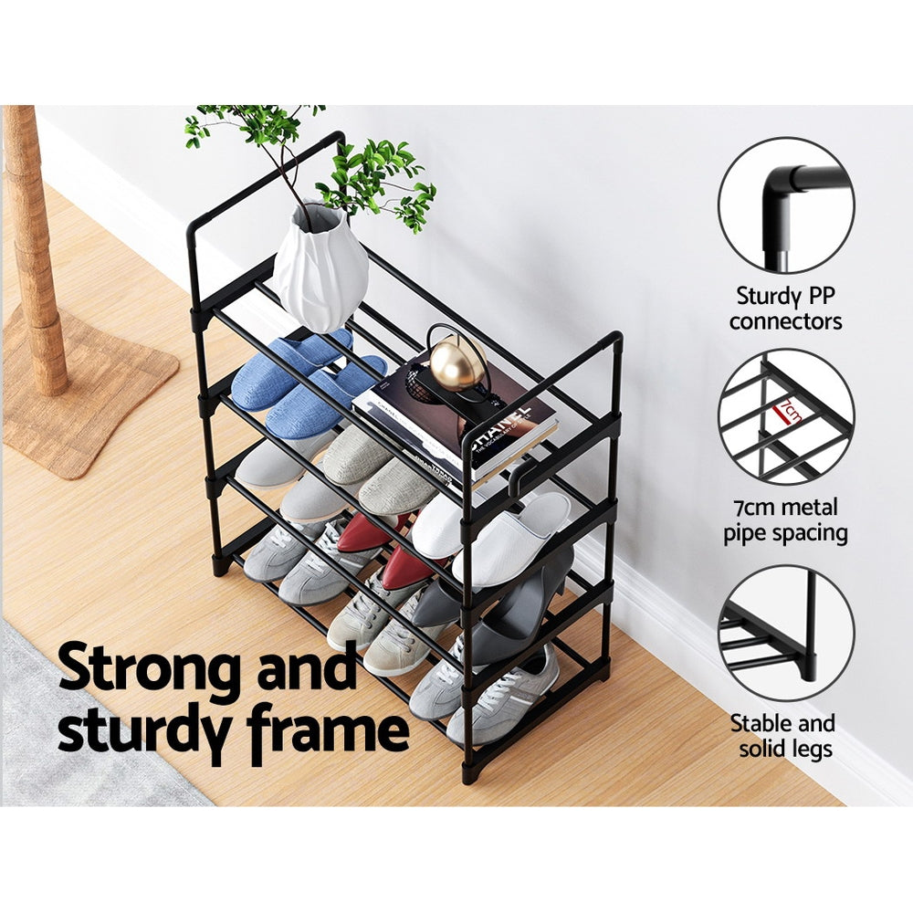 Shoe Rack Stackable Shelves 4 Tiers 55cm Shoes Storage Stand Black