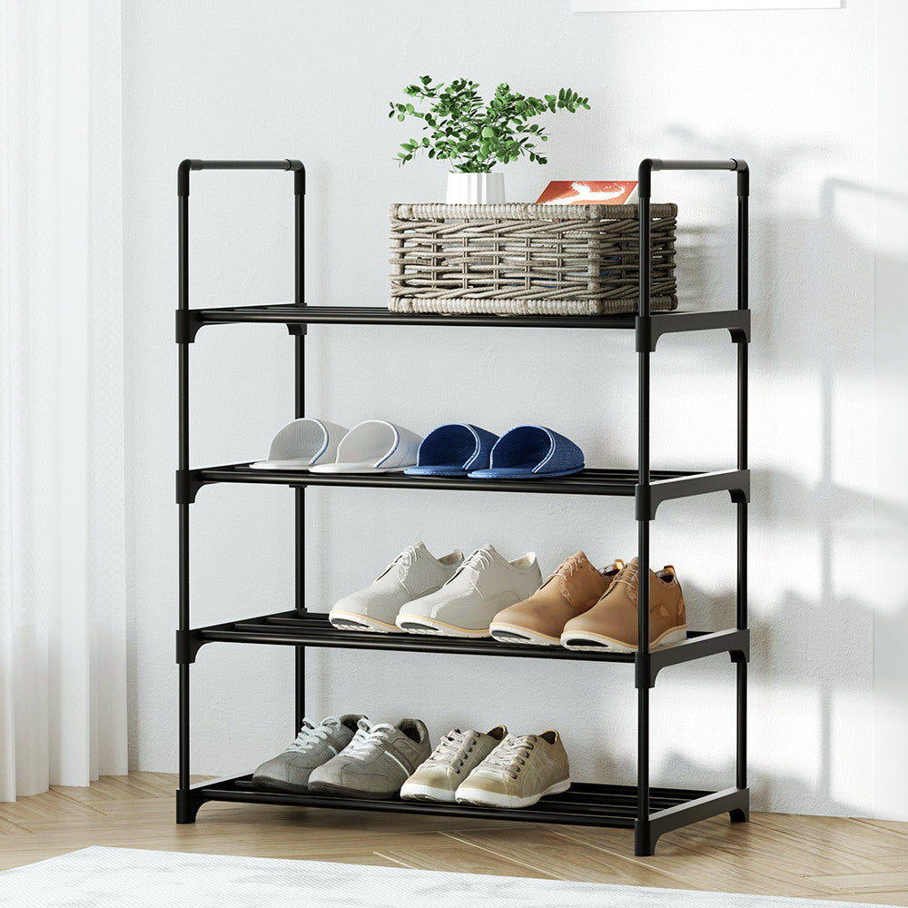 Shoe Rack Stackable Shelves 4 Tiers 55cm Shoes Storage Stand Black