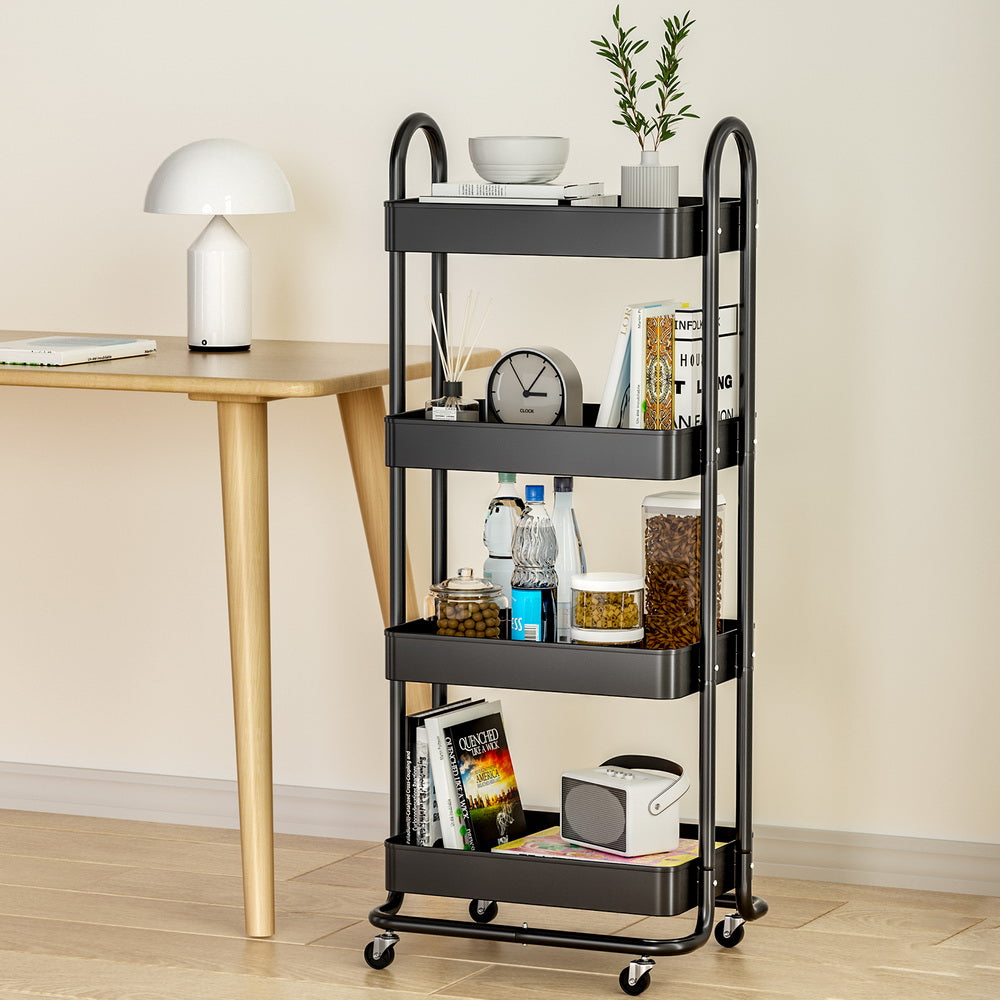 Storage Trolley Kitchen Cart 4 Tiers Black