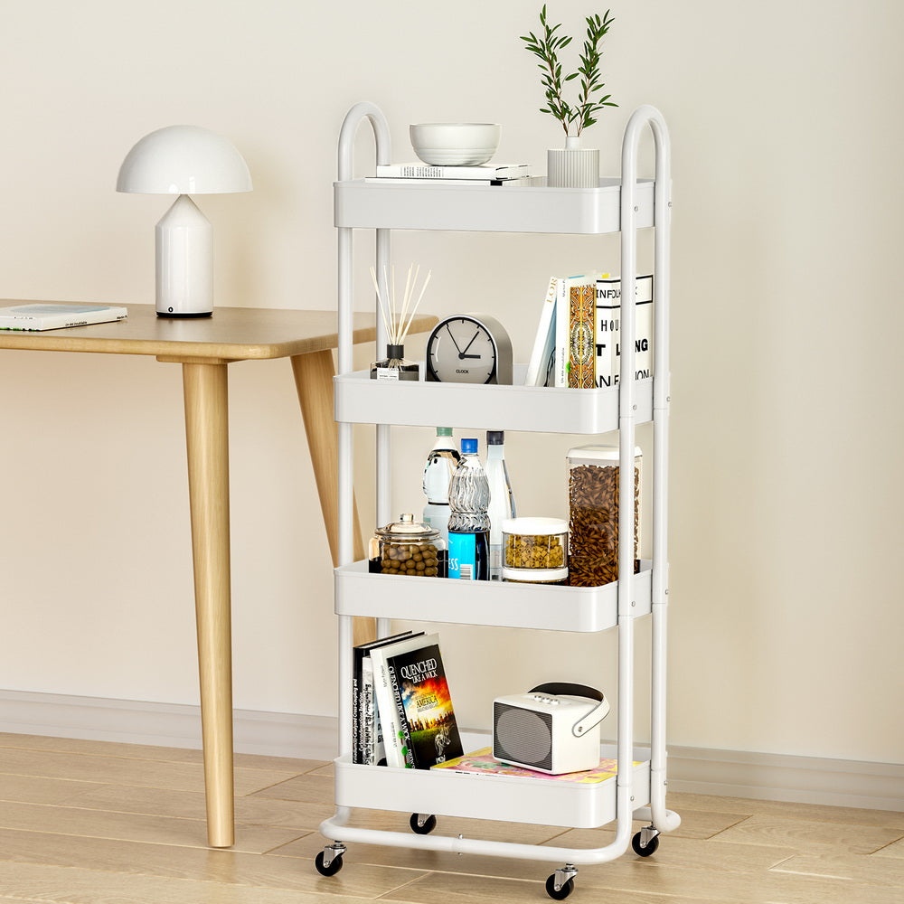 Storage Trolley Kitchen Cart 4 Tiers White