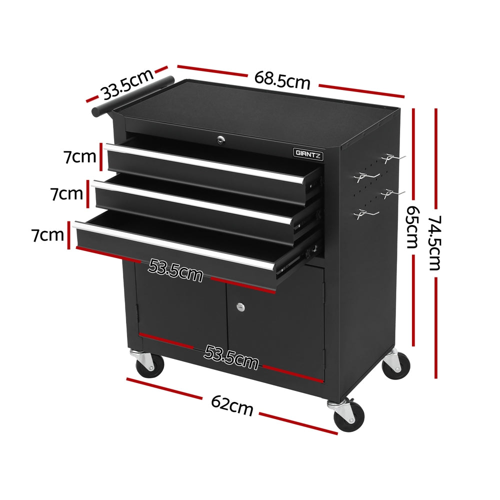 3 Drawer Tool Box Chest Cabinet Toolbox Storage Garage Organiser Wheels