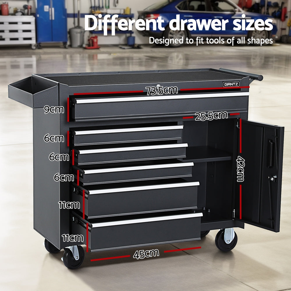 6 Drawer Tool Box Chest Cabinet Toolbox Storage Garage Organiser Wheels