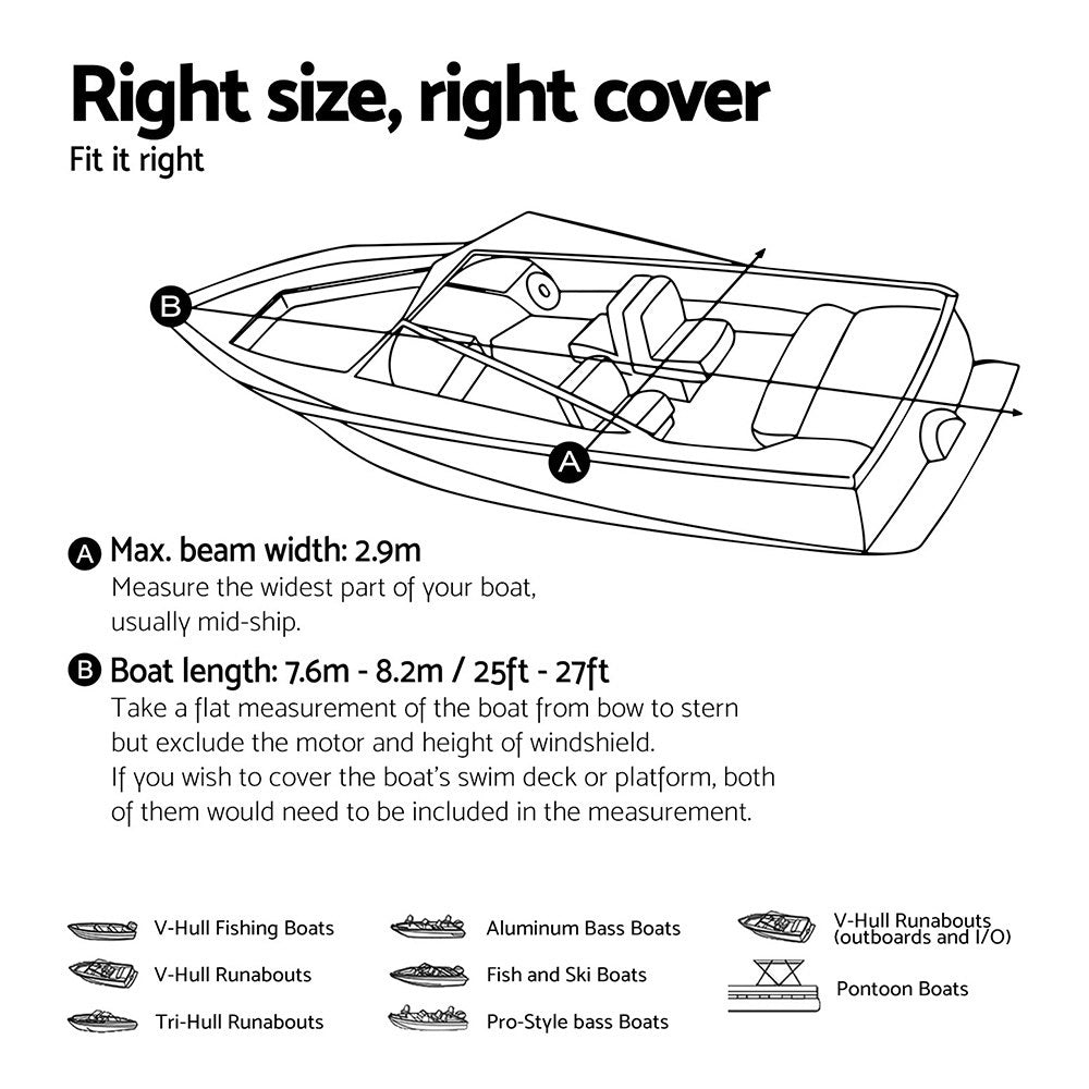 Seamanship Boat Cover 25-27ft Trailerable Jumbo Marine 600D Heavy Duty Black