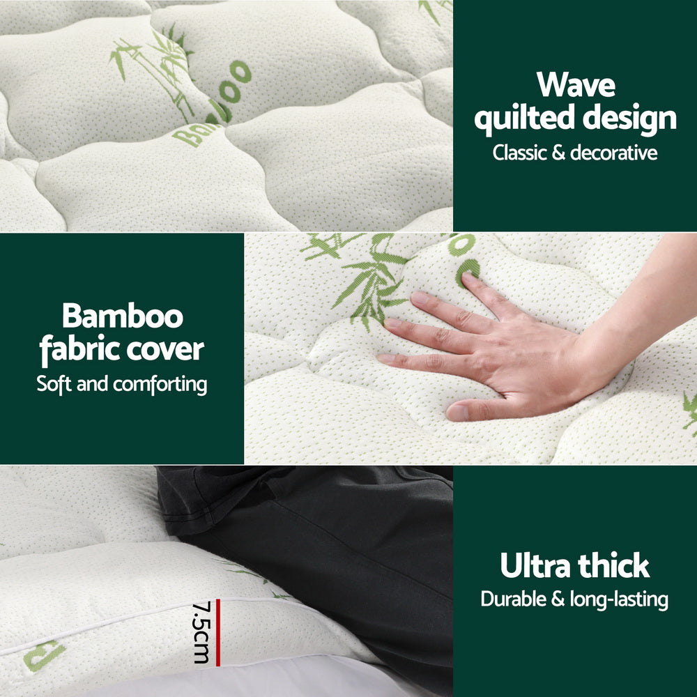 Mattress Topper Bedding Pillowtop Bamboo 7.5cm - King Single