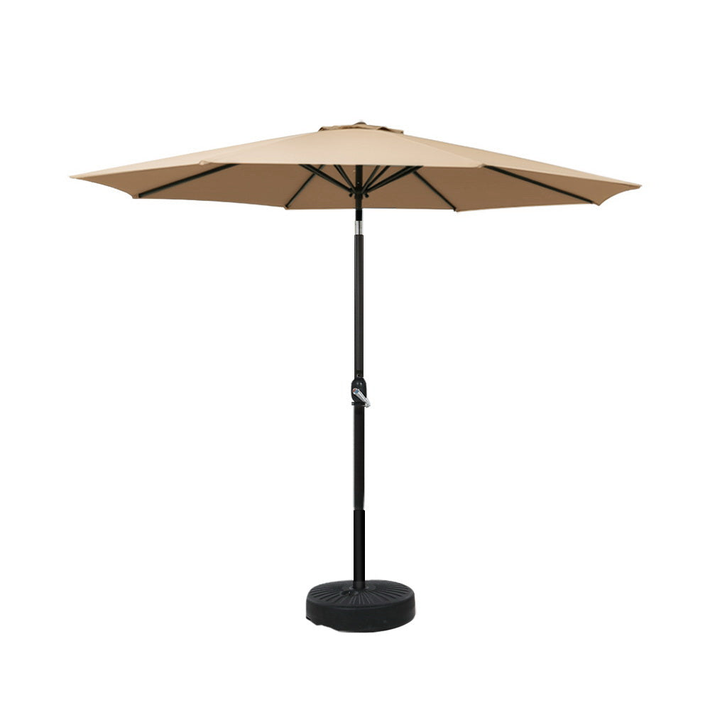 Instahut 2.7m Outdoor Umbrella w/Base Pole Stand Garden Sun Beige