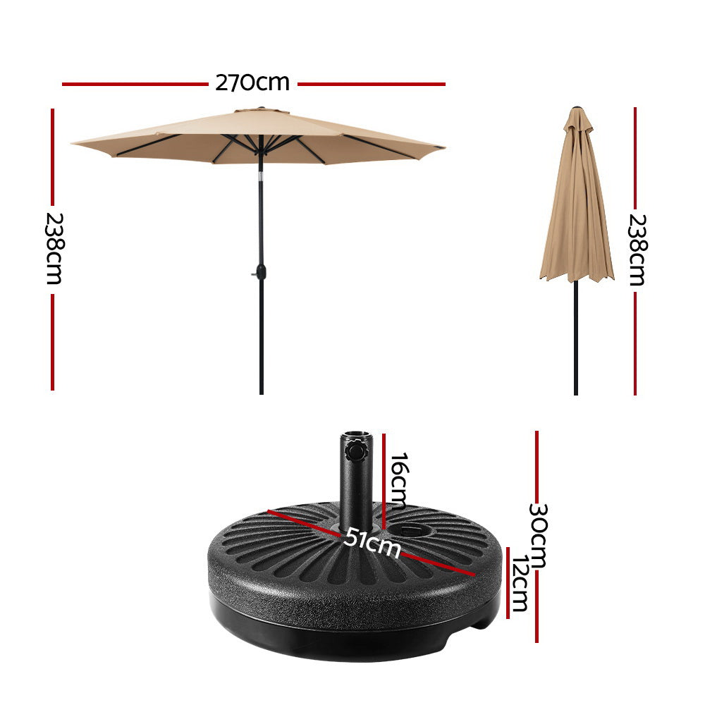 2.7m Outdoor Umbrella w/Base Pole Stand Garden Sun Beige