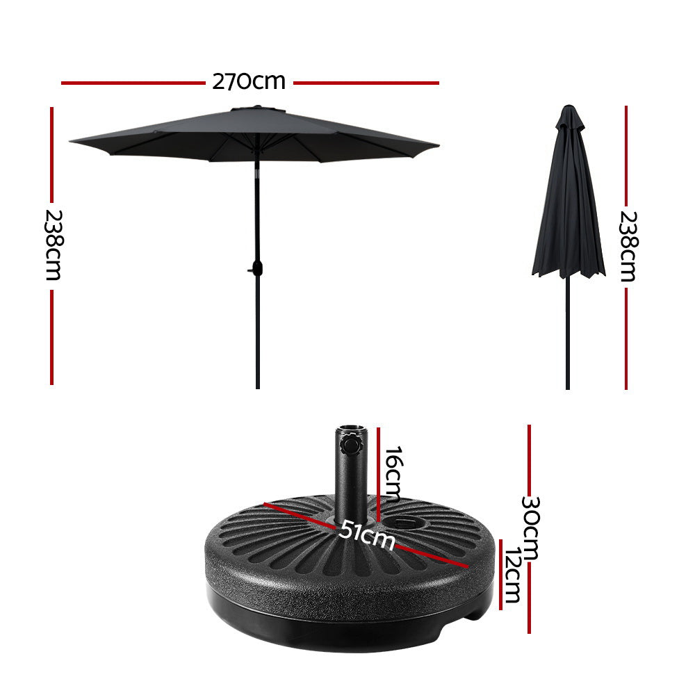 Outdoor Umbrella 2.7m Base Beach Pole Garden Tilt Sun Patio UV Black