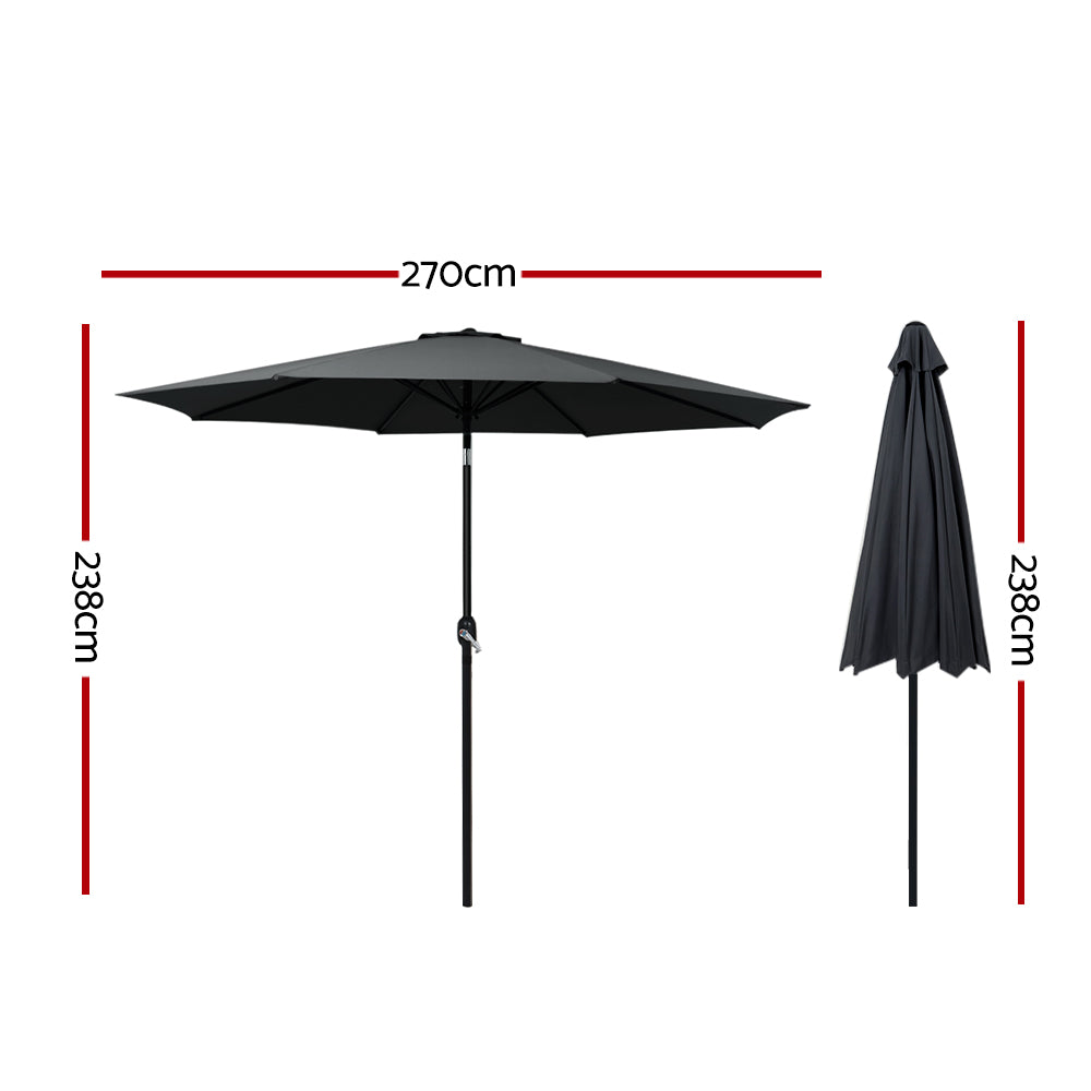 2.7m Outdoor Umbrella w/Base Pole Stand Garden Beach Black