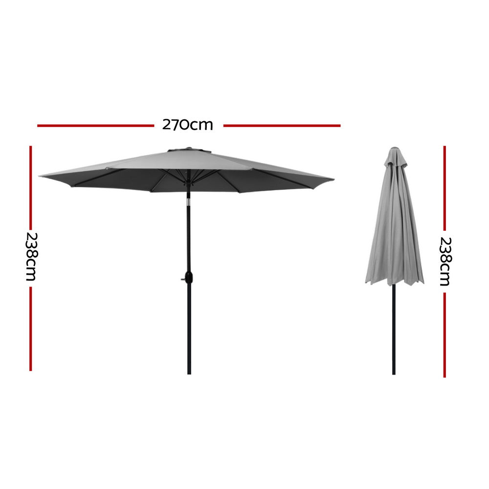 Outdoor Umbrella 2.7m Beach Pole Garden Tilt Sun Patio UV Charcoal