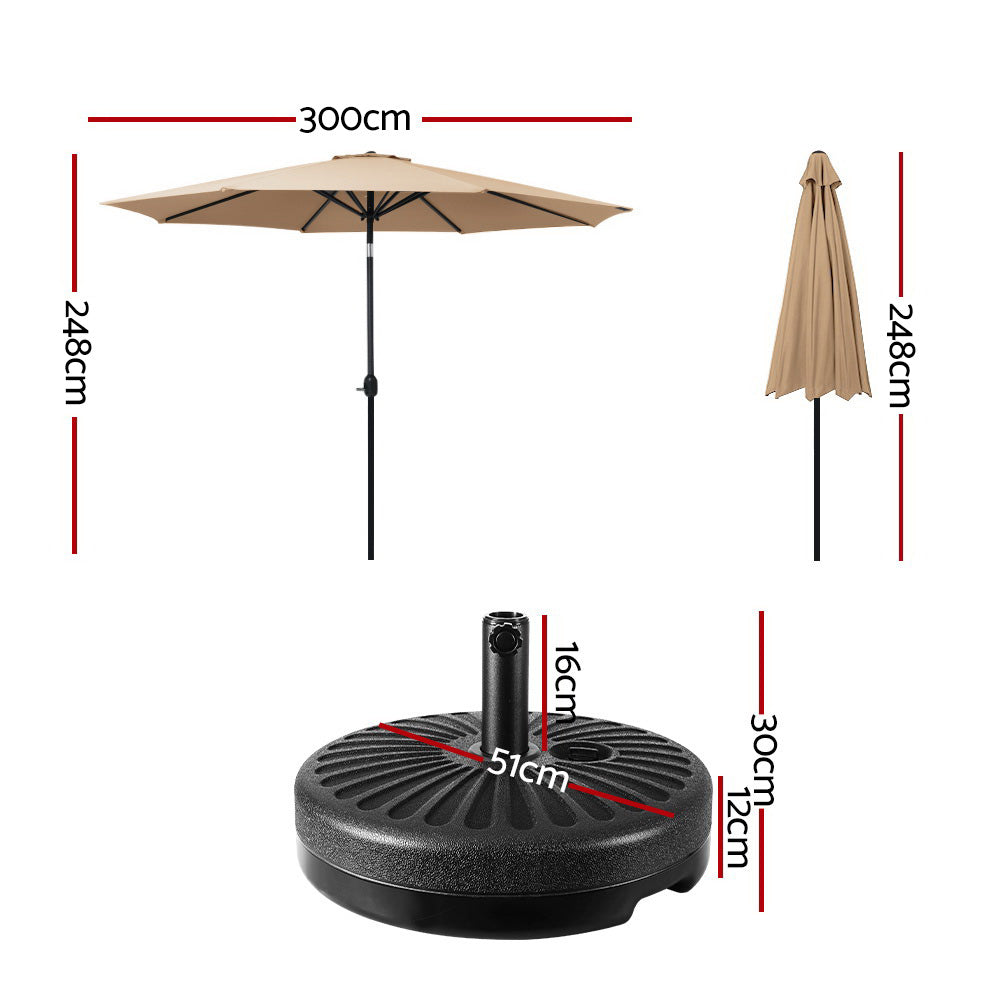 3m Outdoor Umbrella w/Base Pole Tilt Beach Garden Patio Beige