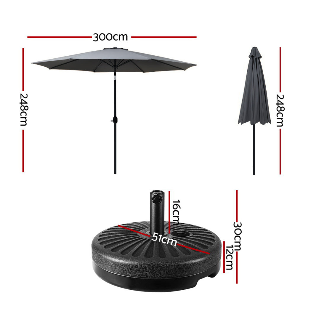 Outdoor Umbrella 3m Base Beach Pole Garden Tilt Sun Patio UV Charcoal