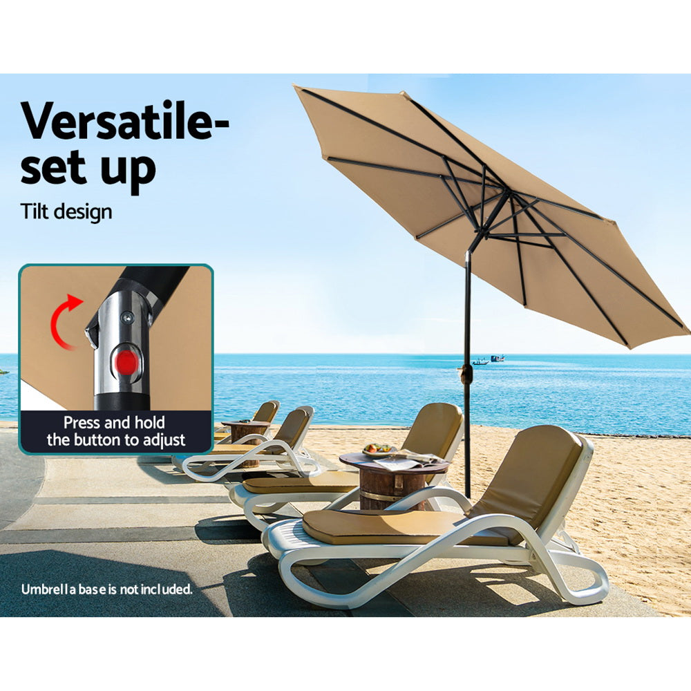 3m Outdoor Umbrella Beach Pole Garden Patio Tilt Beige