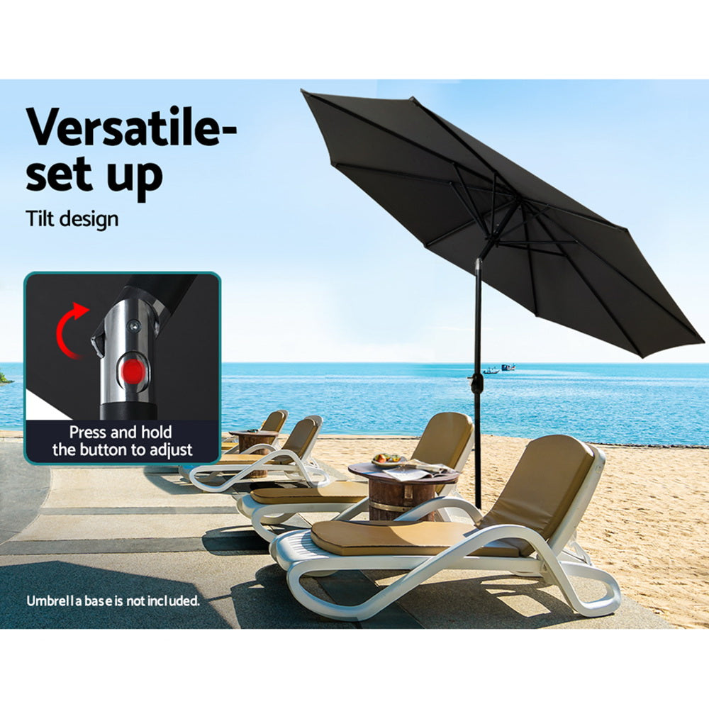 3m Outdoor Umbrella Beach Pole Garden Patio Tilt Black