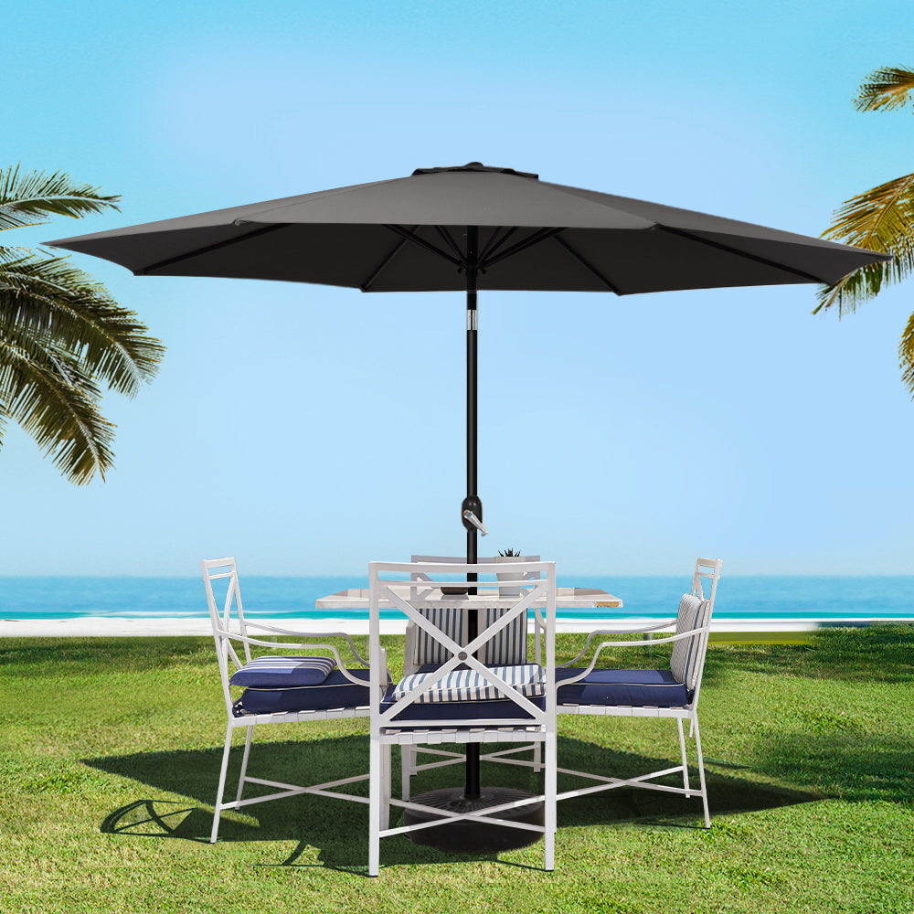 3m Outdoor Umbrella Beach Pole Garden Patio Tilt Black