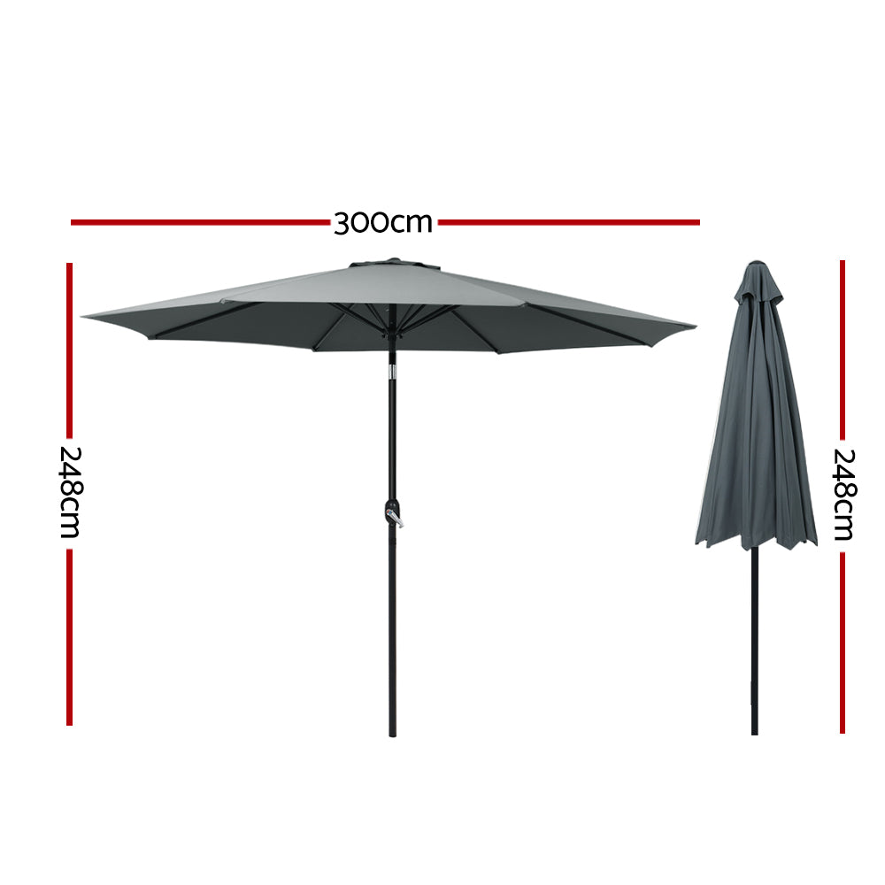 3m Outdoor Umbrella Beach Pole Garden Patio Tilt Charcoal