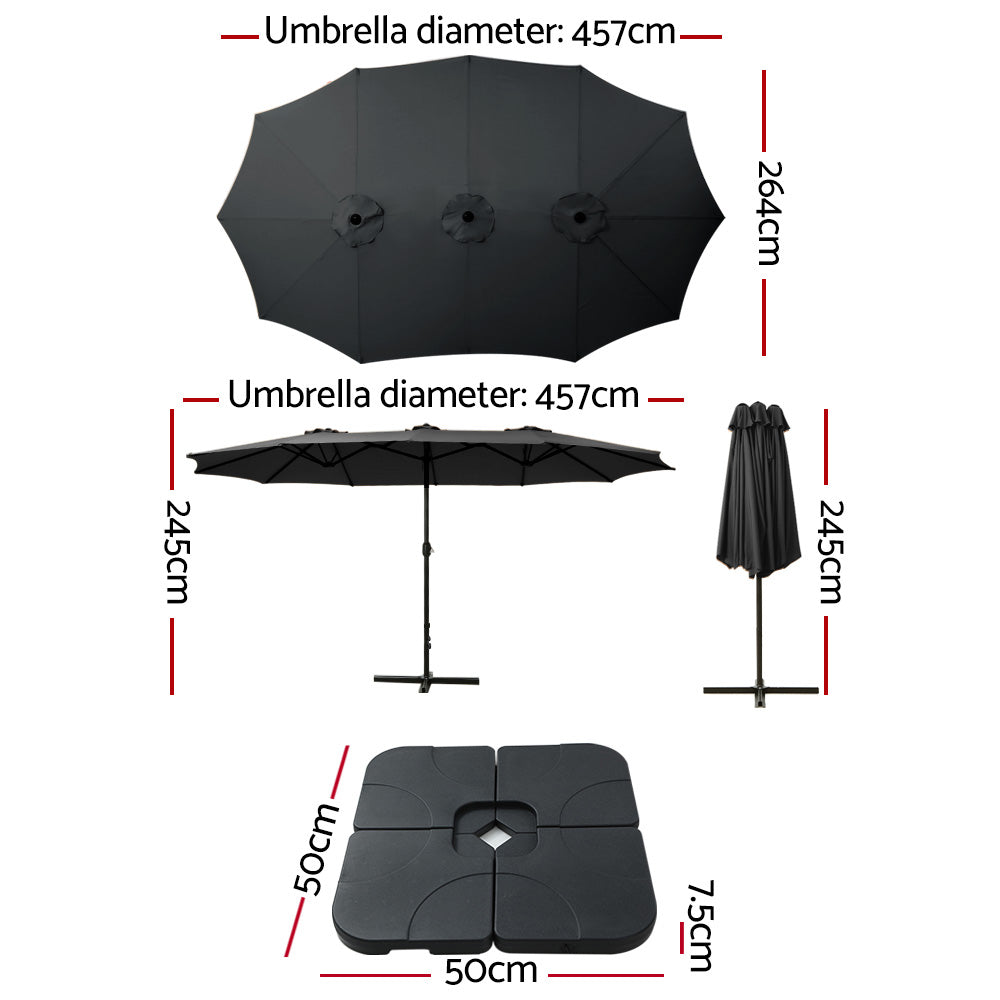 4.57m Outdoor Umbrella w/Base Stand Beach Pole Garden Tilt Black