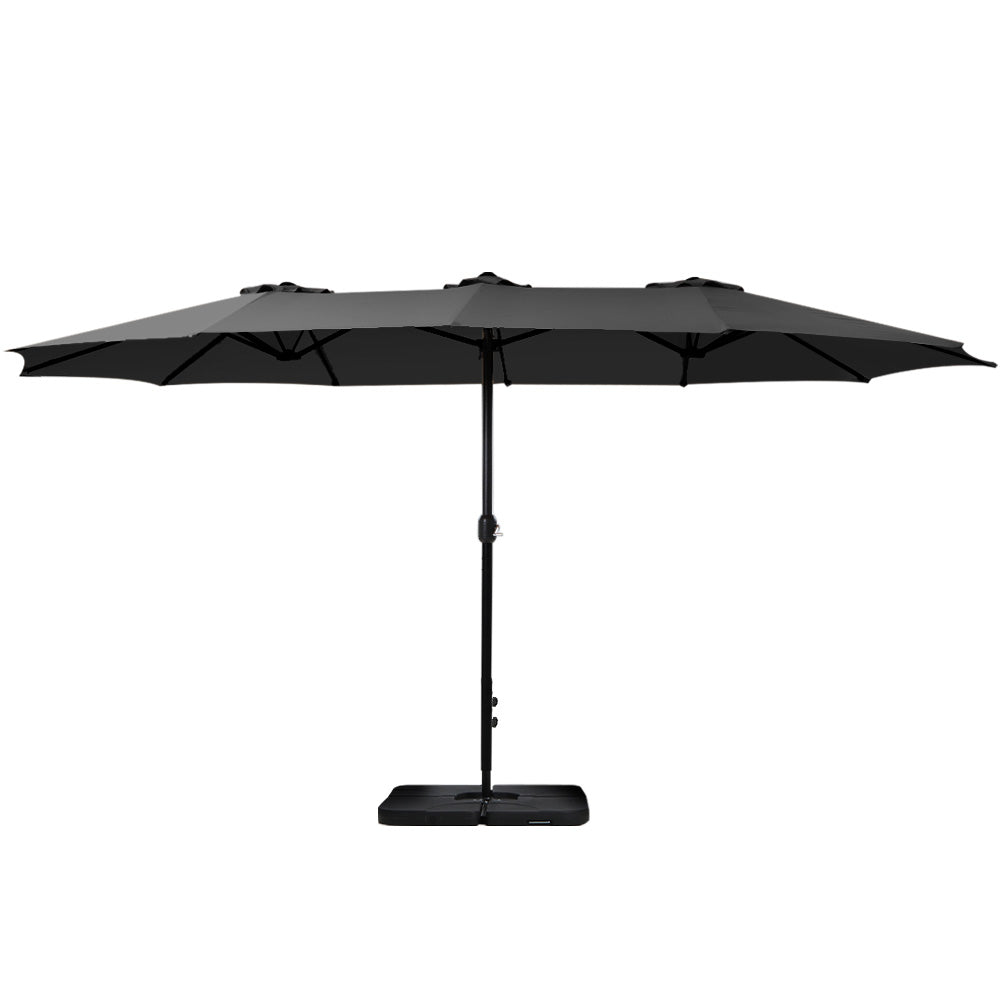 4.57m Outdoor Umbrella w/Base Stand Beach Pole Garden Tilt Black