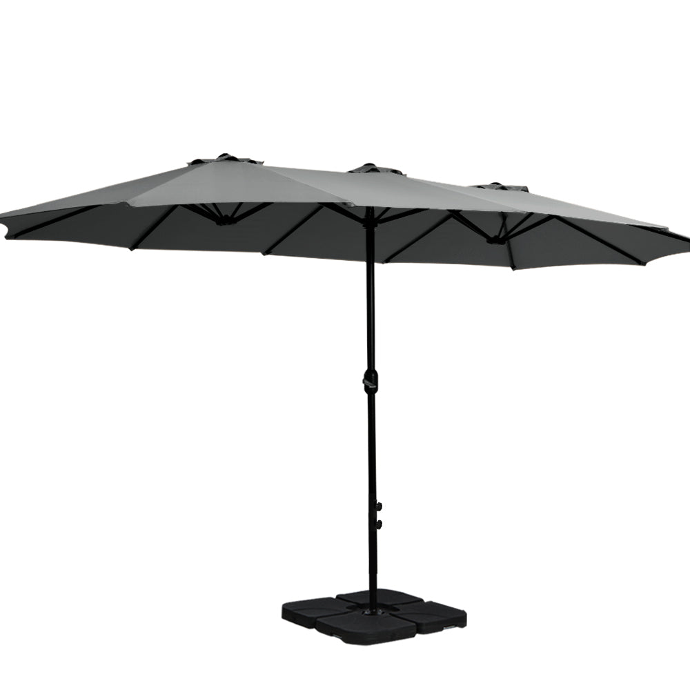 Instahut 4.57m Outdoor Umbrella w/Base Stand Beach Pole Garden Tilt Charcoal