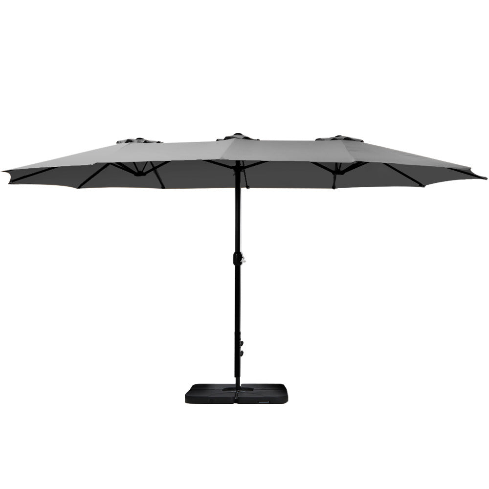 4.57m Outdoor Umbrella w/Base Stand Beach Pole Garden Tilt Charcoal