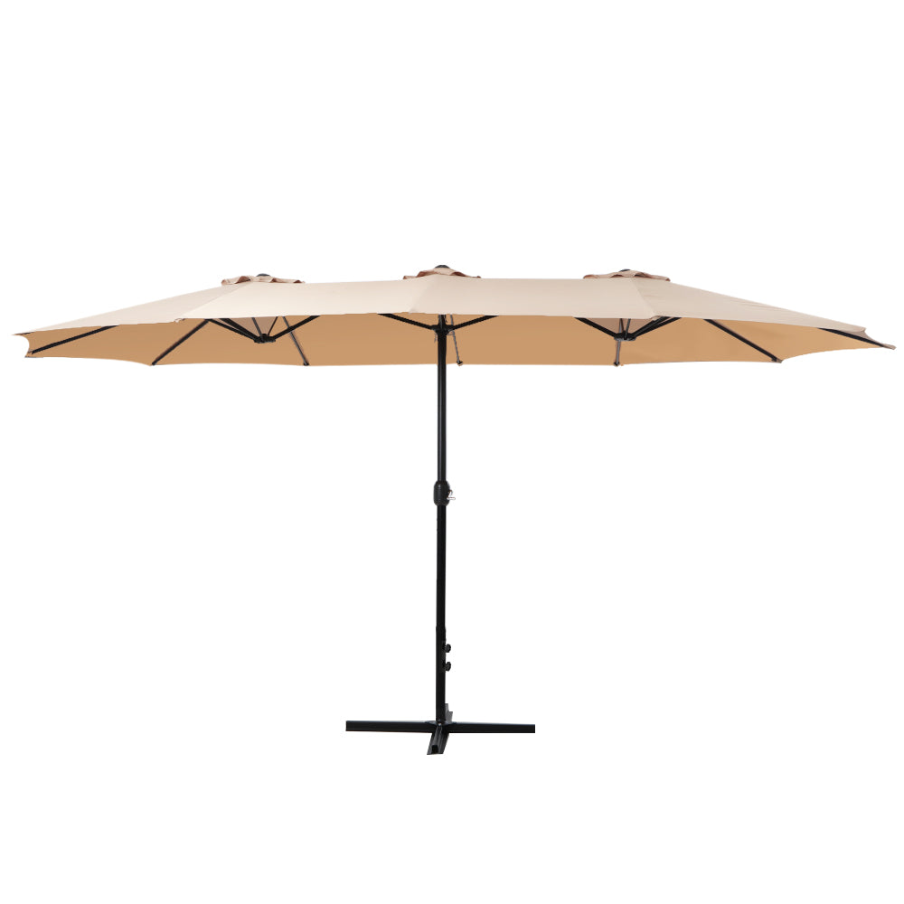 4.57m Outdoor Umbrella Beach Pole Garden Tilt Beige