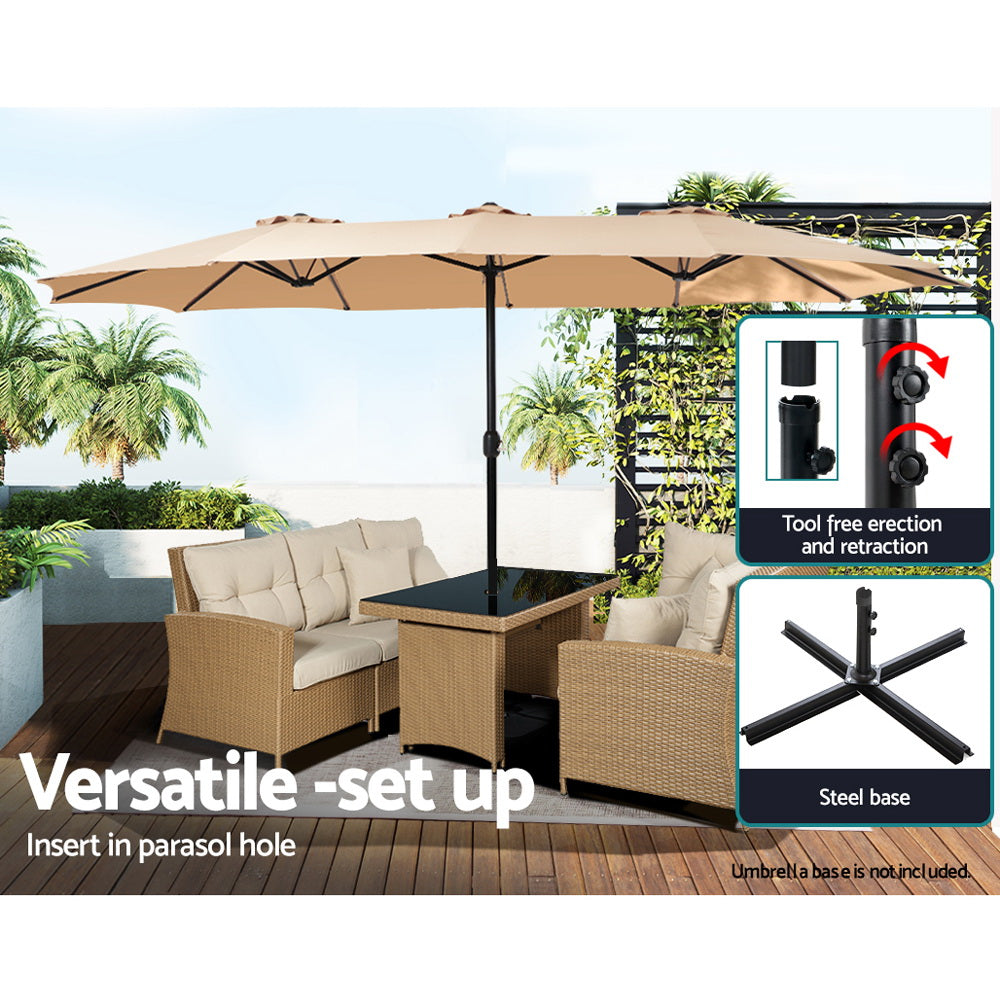 4.57m Outdoor Umbrella Beach Pole Garden Tilt Beige