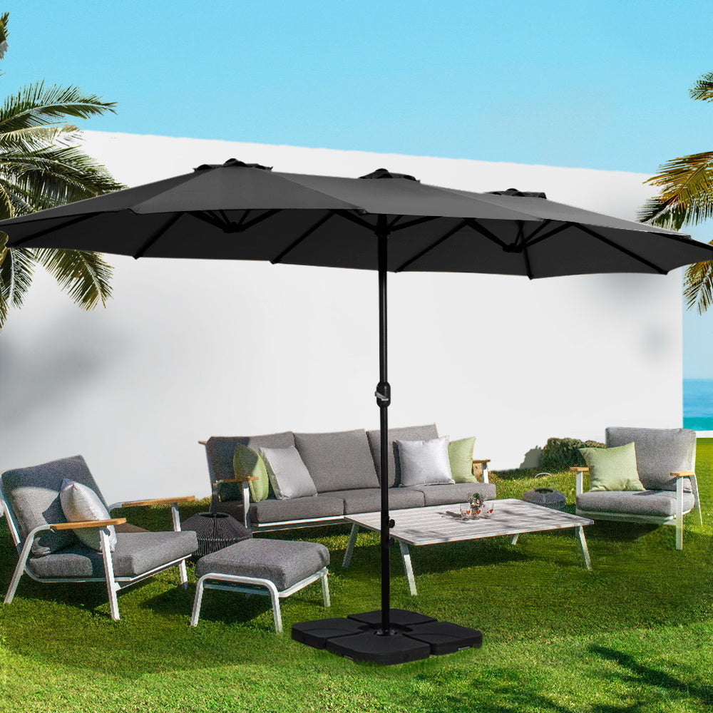 4.57m Outdoor Umbrella Beach Pole Garden Tilt Black