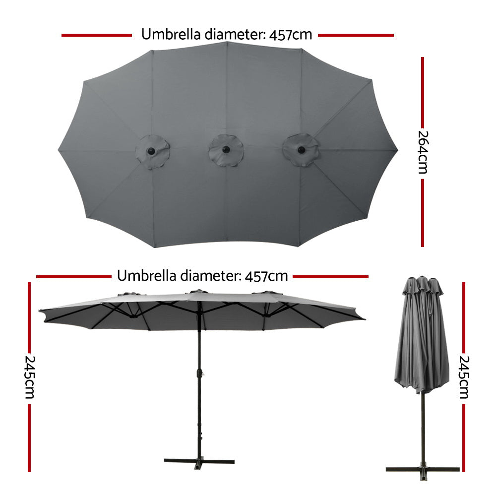 4.57m Outdoor Umbrella Beach Pole Garden Tilt Charcoal