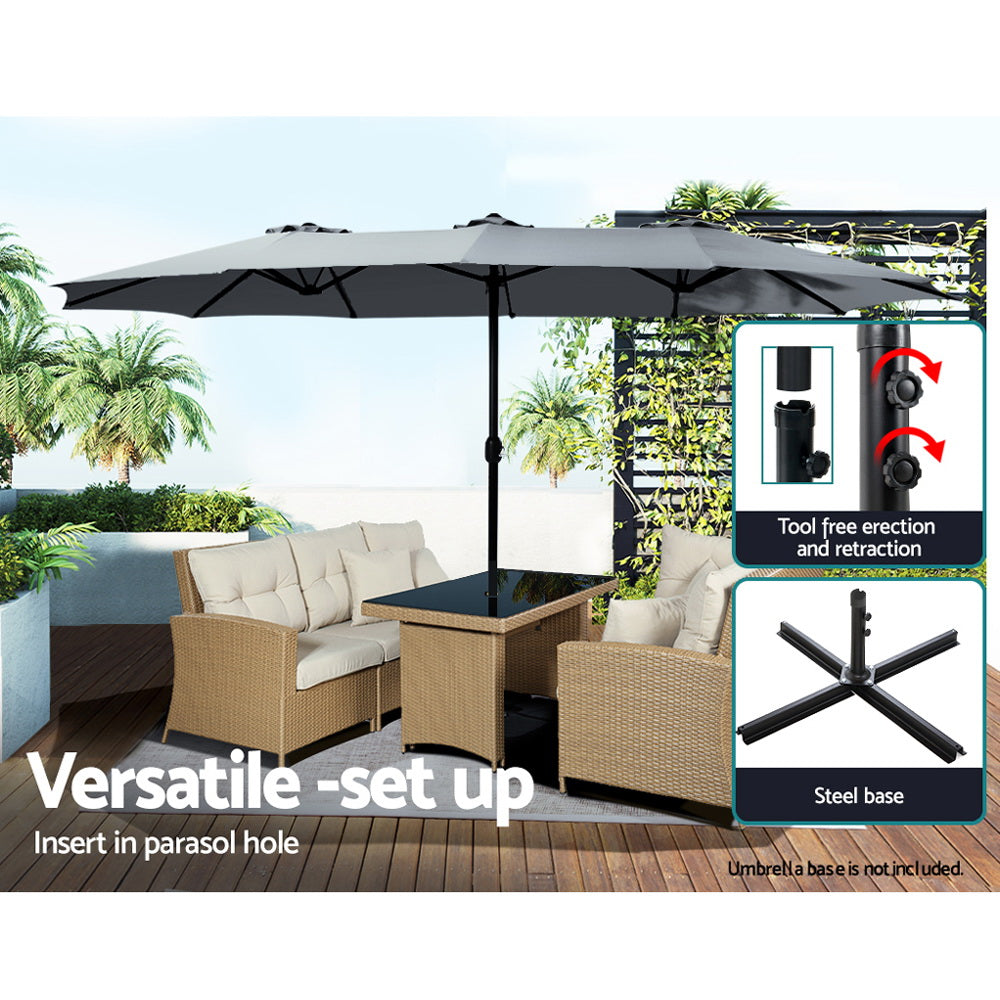 4.57m Outdoor Umbrella Beach Pole Garden Tilt Charcoal