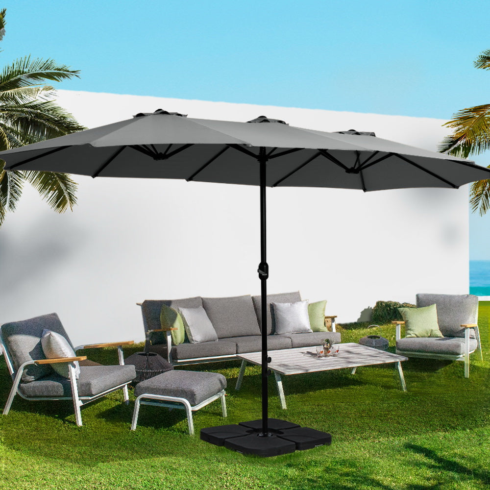 4.57m Outdoor Umbrella Beach Pole Garden Tilt Charcoal