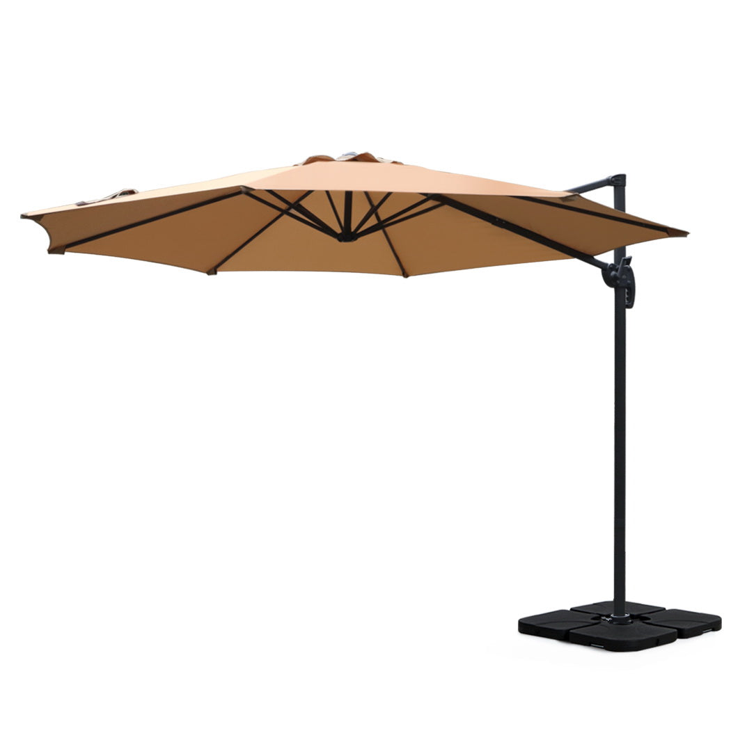 Instahut 3m Outdoor Umbrella w/Base Cantilever Beach Roma 360 Degree Tilt Beige