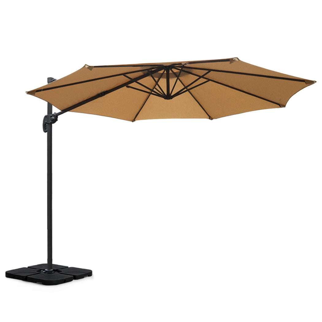 3m Outdoor Umbrella w/Base Cantilever Beach Roma 360 Degree Tilt Beige