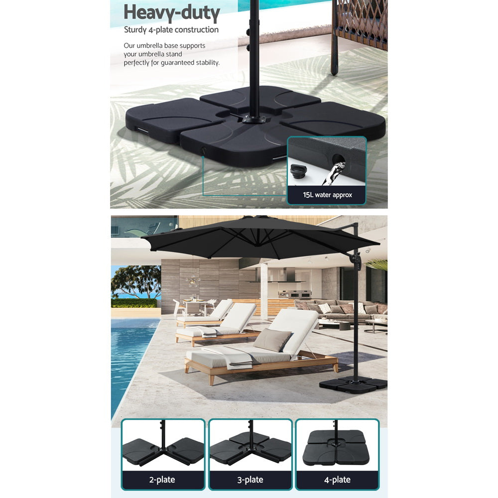 3m Outdoor Umbrella w/Base Cantilever Beach Roma 360 Degree Tilt Black