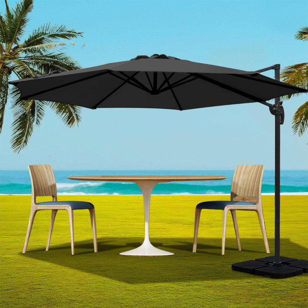 3m Outdoor Umbrella w/Base Cantilever Beach Roma 360 Degree Tilt Black