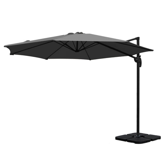 Instahut 3m Outdoor Umbrella w/Base Cantilever Beach Roma 360 Degree Tilt Charcoal